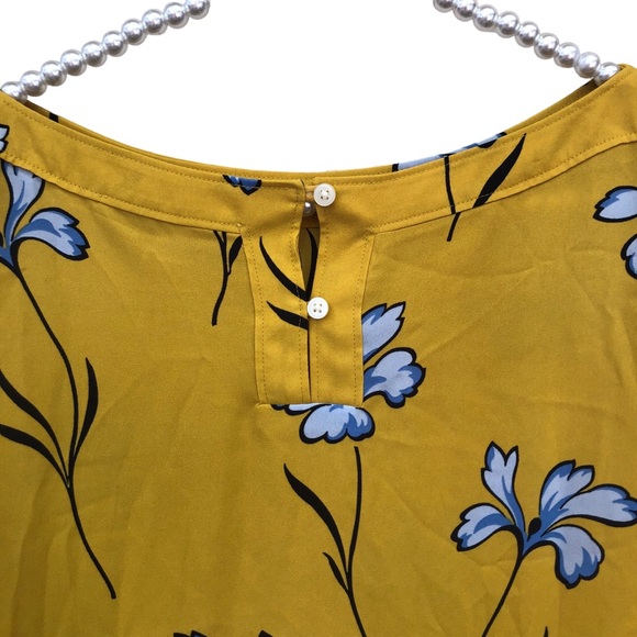 Loft Mustard Yellow Blouse with Blue Floral Print size Small - Picture 2 of 6